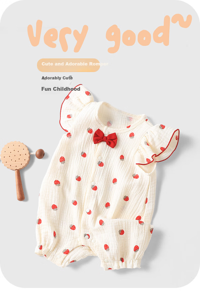 Youqi Baby Clothes Girls Summer Thin Flying Sleeve Romper Lightweight Front-Open Jumpsuit Crawling Suit 1