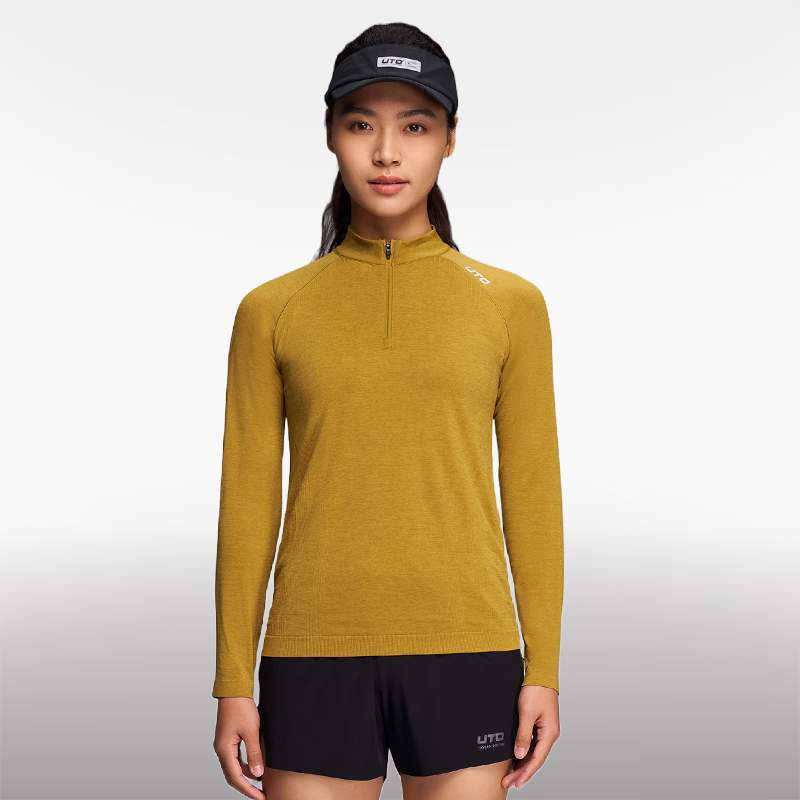 UTO Half-Zip Sports Quick-Dry Long Sleeve T-Shirt for Men and Women Outdoor Running Hiking Top Classic Black (Women's) M