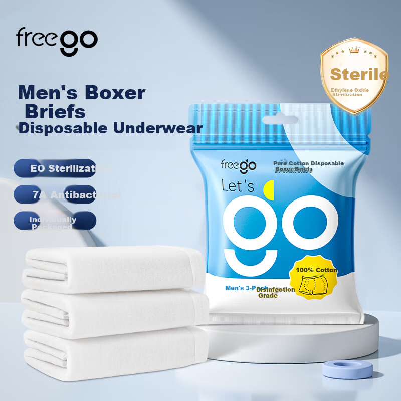 Freego Disposable Men's Cotton Boxer Briefs Sterilized Travel Portable Wash-Free Daily Use Plus Size 4XL 9-Pack White
