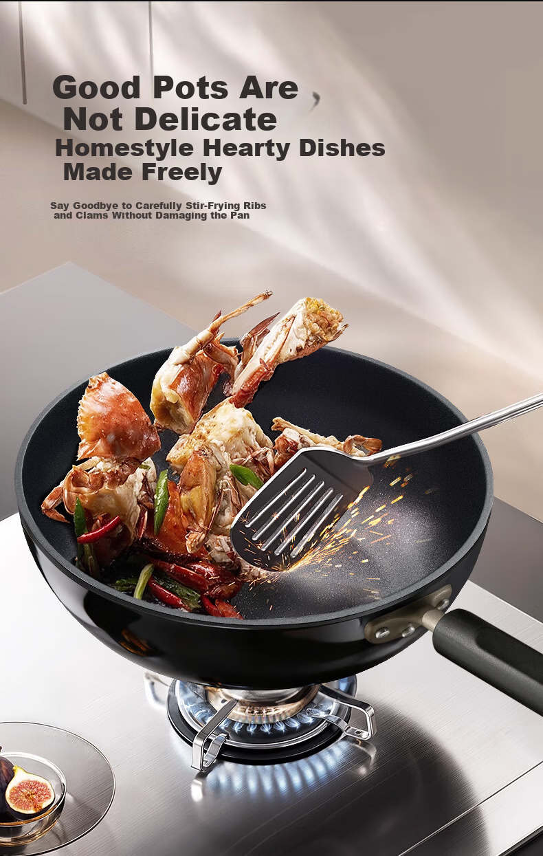 Royalstar Ceramic Non-Stick Stir-Fry Pan Lightweight Titanium Cooking Wok Low Oil Smoke Compatible with Induction and Gas Stoves 30CM 5