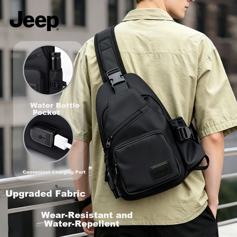 JEEP Men's Outdoor Crossbody Bag Sports Small Backpack Large Capacity Shoulder Bag Casual Commuter Water-Resistant Phone Bag