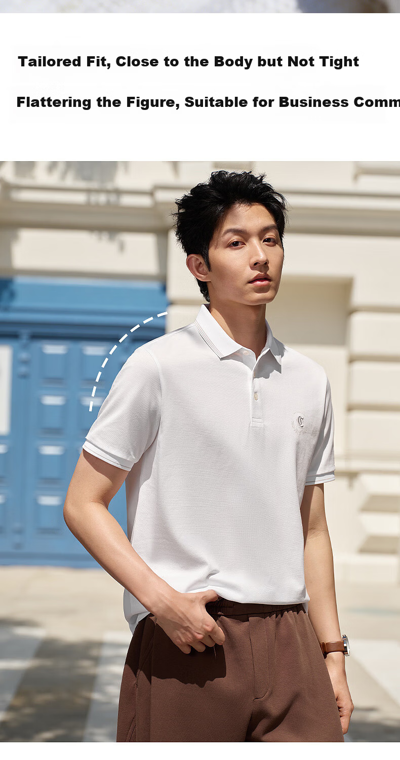 CABBEEN Mercerized Pique Polo Shirt Men French Elegant LOGO Fine Needle Embroidery Design 2026 Spring Short Sleeve Polo 3