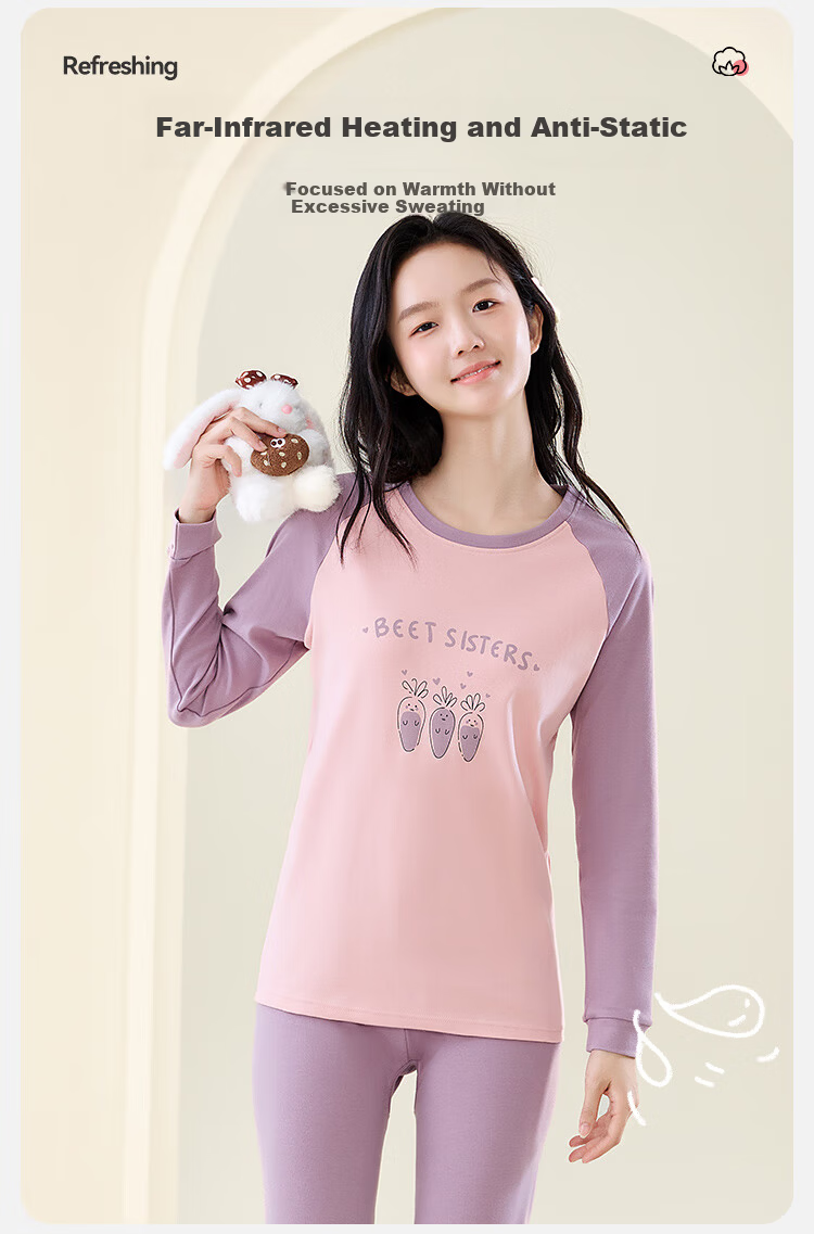 MiiOW Girls Autumn Thermal Underwear Set High School Student Teen A-Class Pure Cotton Warm Base Layer 8