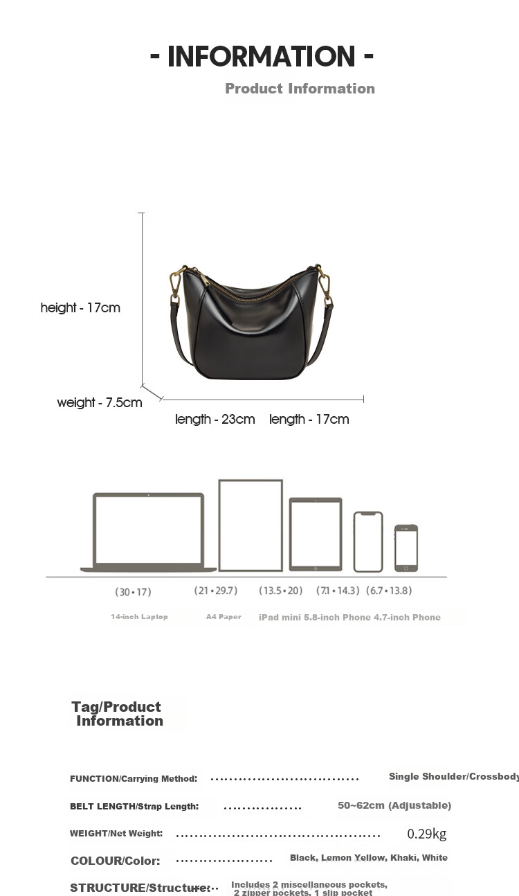Laorentou Top-Grain Leather Women's Handbag, Large Capacity Shoulder Bag, Crossbody Bag, Phone Pouch, Small Purse, 520 Gift 2