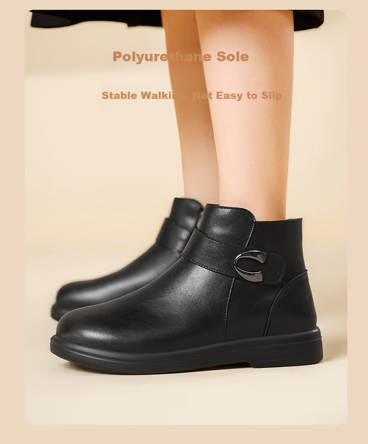 Zulijian Winter Fleece-Lined Women's Warm Leather Boots Mid-Aged Cotton Leather Short Boots Black 35 6283K 9