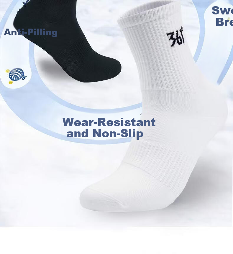 361° Authentic Socks New Odor-Resistant Cotton Socks Sweat-Absorbing Running Sports Casual Knee-High Socks White - 6 Pairs One Size 2