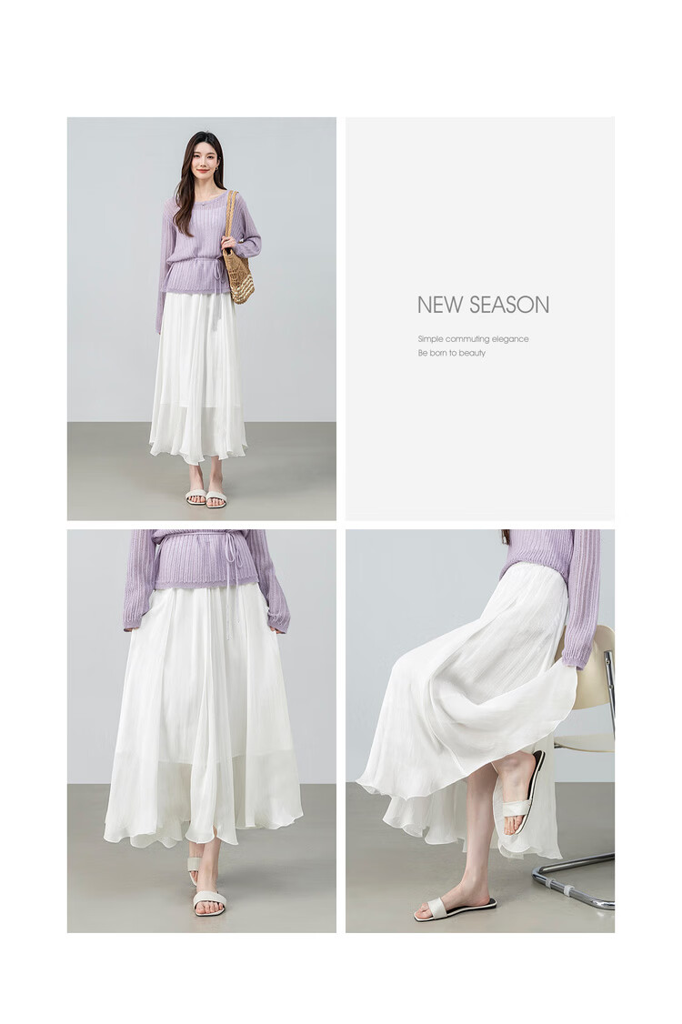 Shangdu Bila Elegant Radiant Half Skirt for Women Summer Soft Style Slimming A-Line Skirt Lightweight Draped Elastic Waist Flared Skirt 18
