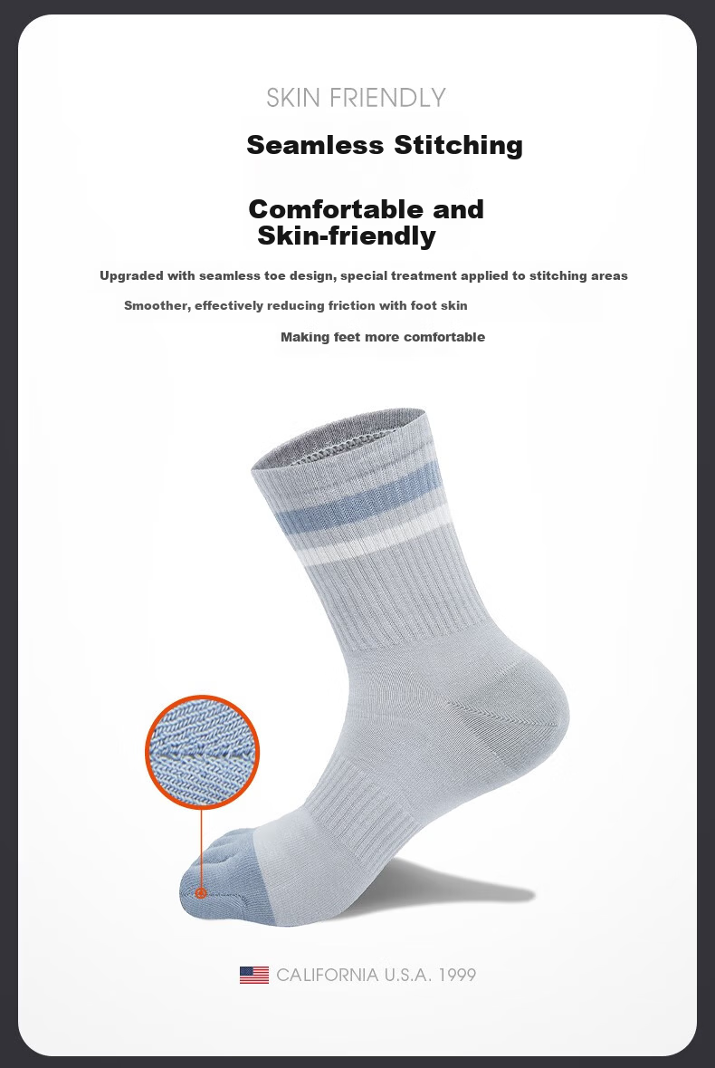 TFO 7th Generation Outdoor Five-Toe Socks Breathable Running Toe Separation Sports Socks 2902562 Men's Light Gray 7