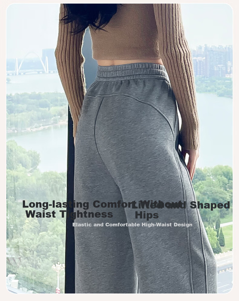 Miiow Women's Casual Wide-Leg Sweatpants 2026 Spring Summer Thin Loose Sports Pants Straight-Leg High-End Gray Slimming 13