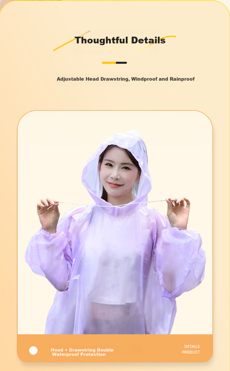 Deli Disposable Thickened Portable Card Raincoat with Hood for Electric Motorcycle Rainproof Hiking 5-Pack 5