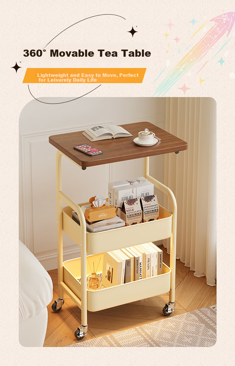 Shanshan Wooden Art Tea Table Small Living Room Bedside Cabinet Bedroom Mobile Storage Rack Home Side Table Small Cabinet 1