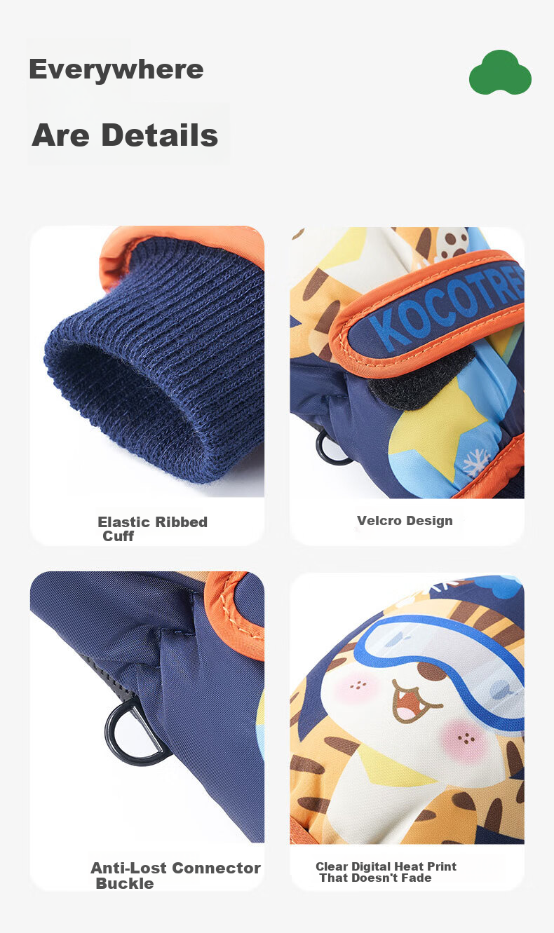 Kocotree KK Tree Kids Gloves Ski Autumn Winter Boys Girls Fleece Thickened Baby Snow Play Warm Rabbit Milk Candy 10