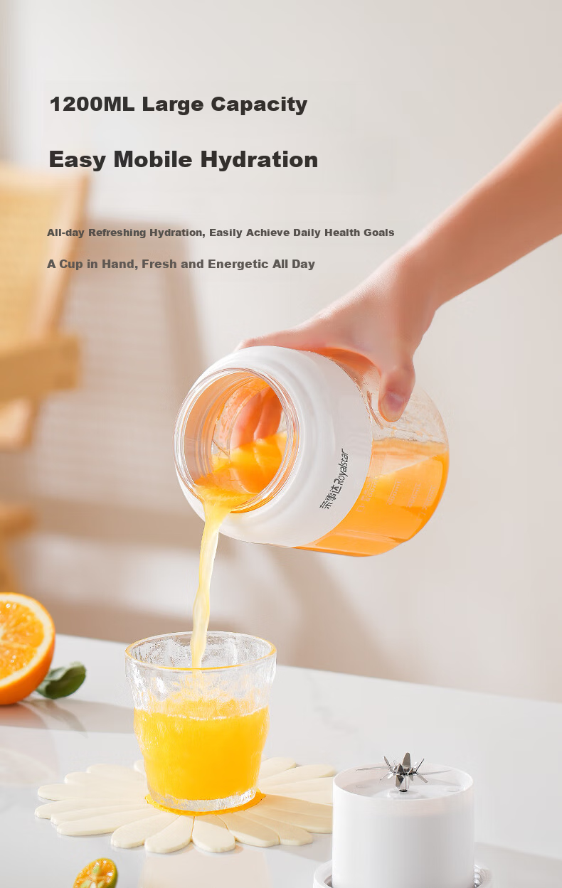 Royalstar Large Capacity Wireless Portable Juicer Multifunctional Juice Blender Ice Crushing Milkshake Fruit and Vegetable Cup Digital Display Direct Drinking 1200ML RZ-80PY1 12