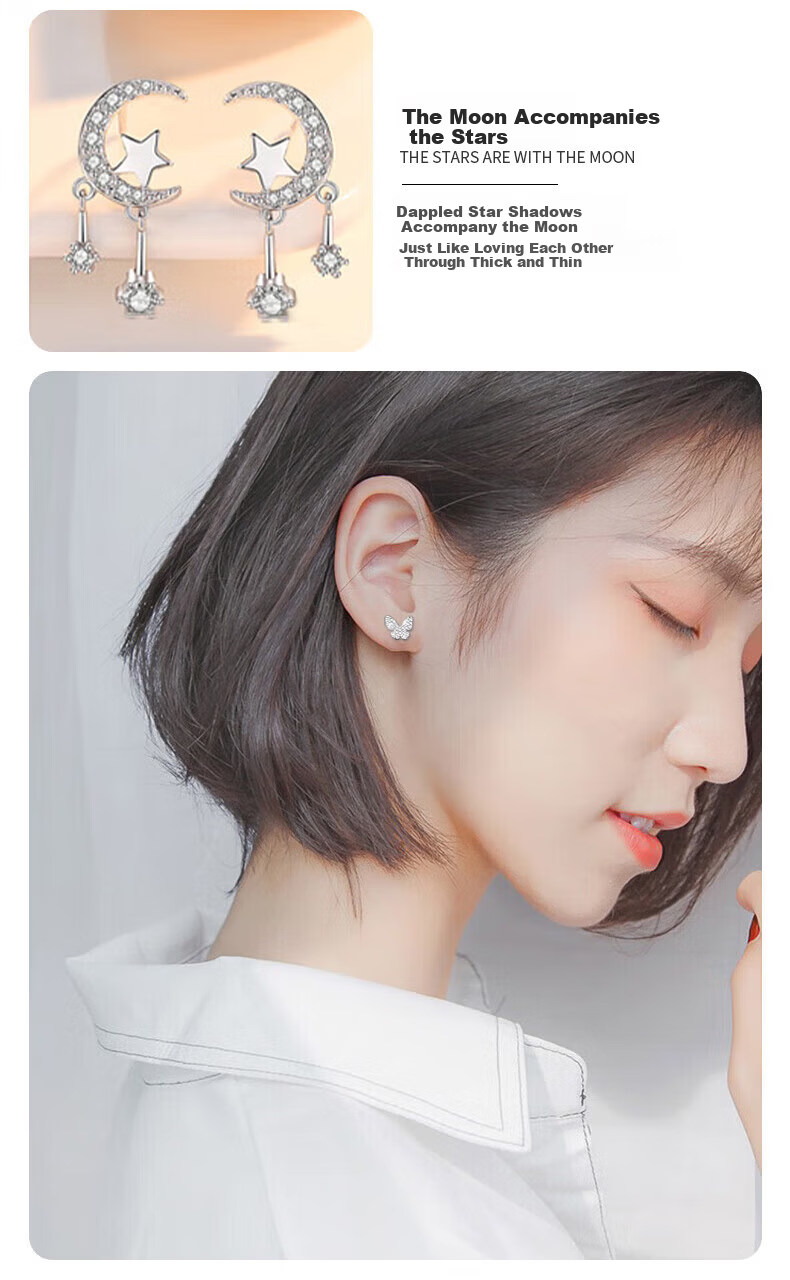 Zhoubaifu Weekly Silver Earrings for Women, Luxury Set, Stud Earrings, Birthday Gift for Girlfriend on Valentine's Day And 520 12