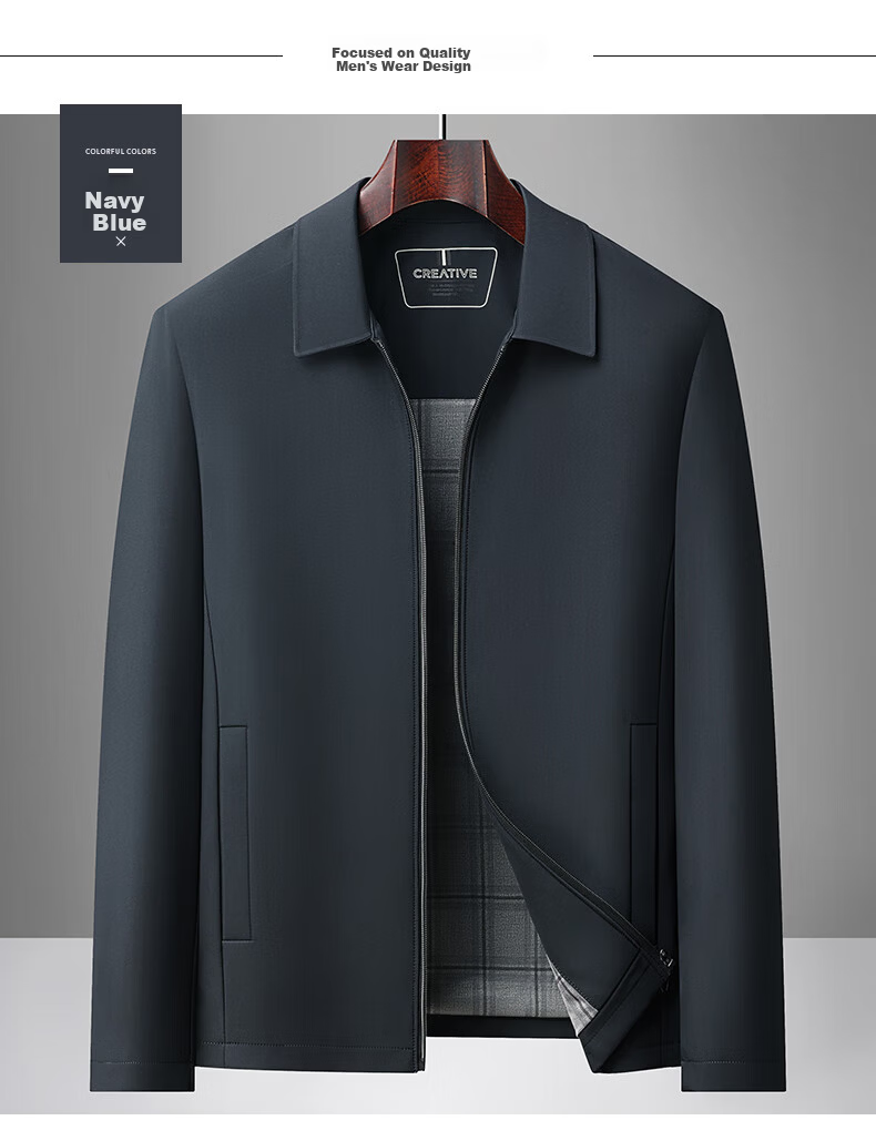 ROMON Executive Jacket Men's Spring and Autumn Casual Lapel Coat Middle-aged and Elderly Dad Style 2539 Black 4XL 12