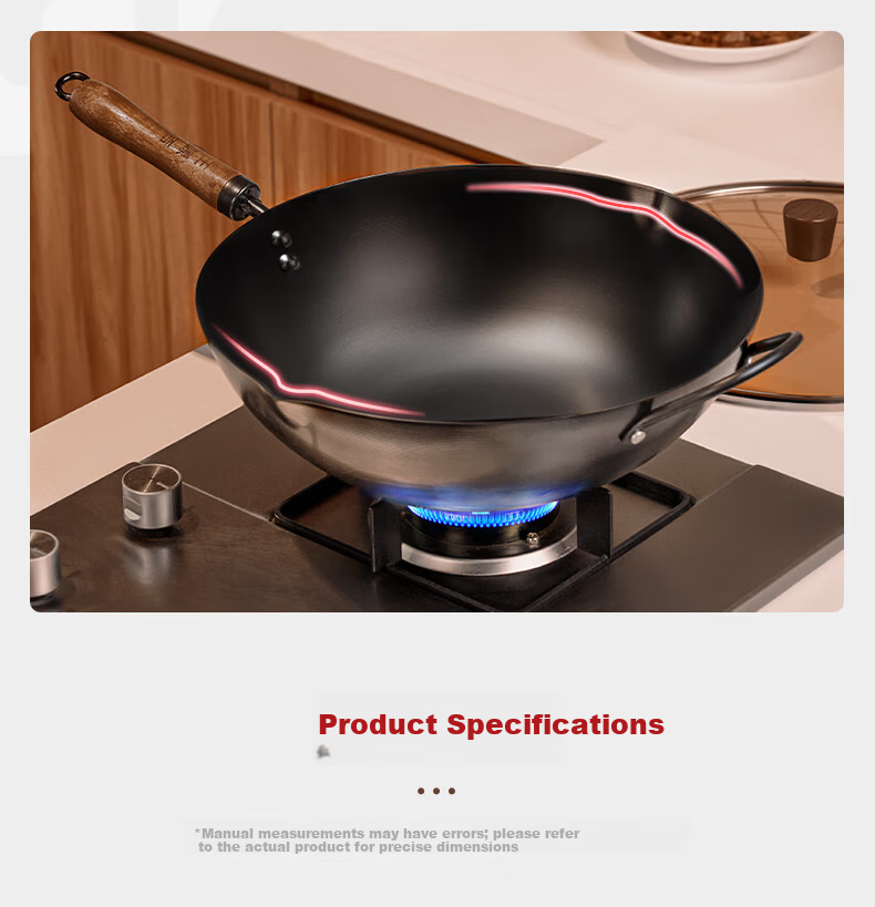 Wang Yuan Ji Cast Iron Wok Non-Coated 30cm Household Gas Stove Compatible Traditional Non-Stick Frying Pan 25