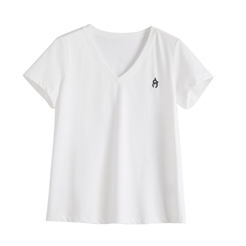 Sllsky Xinjiang Cotton V-Neck Shoulder T-Shirt Women 2026 Summer New Commuter Embroidered Short Sleeve Cool Top