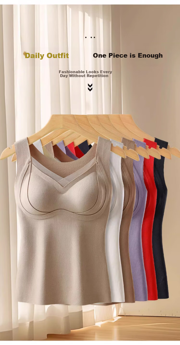 GRACEWELL Women's Cashmere Silk Thermal Vest with Padded Bra, Autumn Winter Fleece Thickened Seamless Camisole Underwear 2