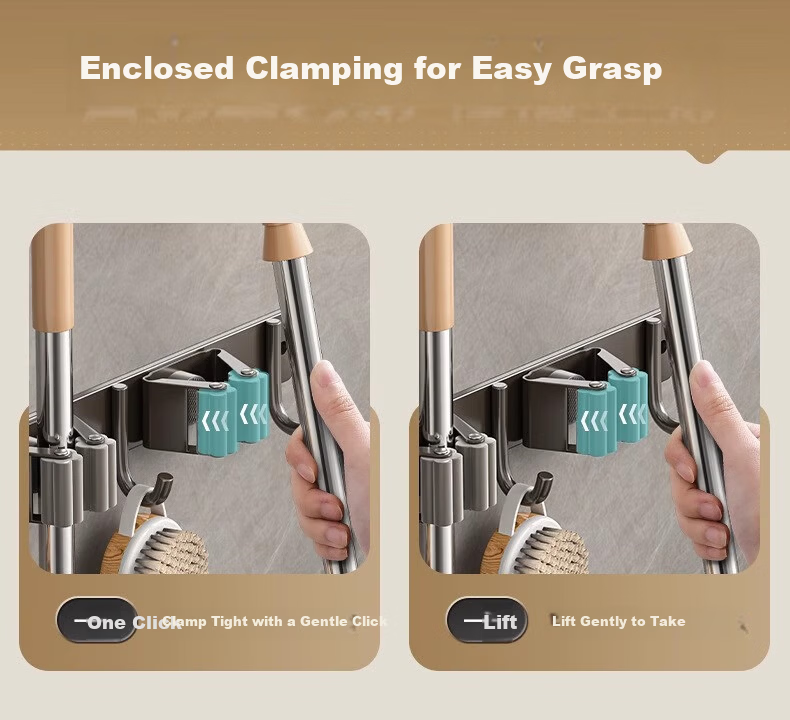 Xinpei Mop Hanger Hook, Broom Holder, Fixed Rack, No Drilling Required, Toilet Mop Clip, Bathroom Storage Shelf 10