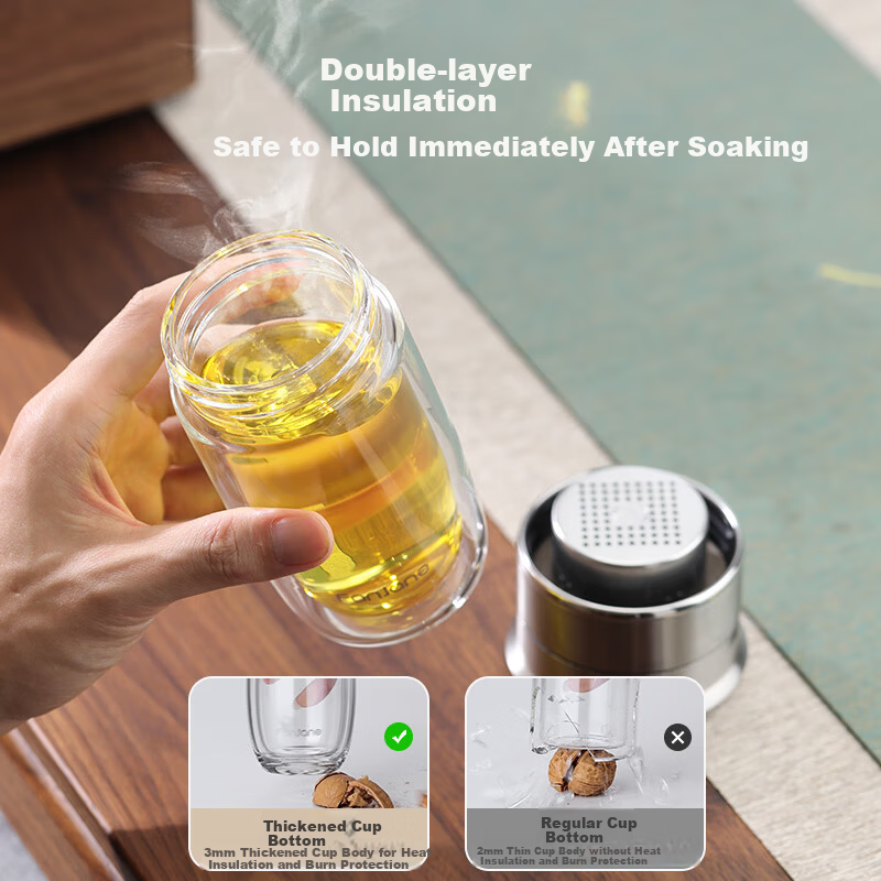 Mi Xiaoshu Tea Water Separation Cup Double-Layer High Borosilicate Glass Portable Small Capacity High-Temperature Resistant Mini Pocket Tea Infuser for Men and Women