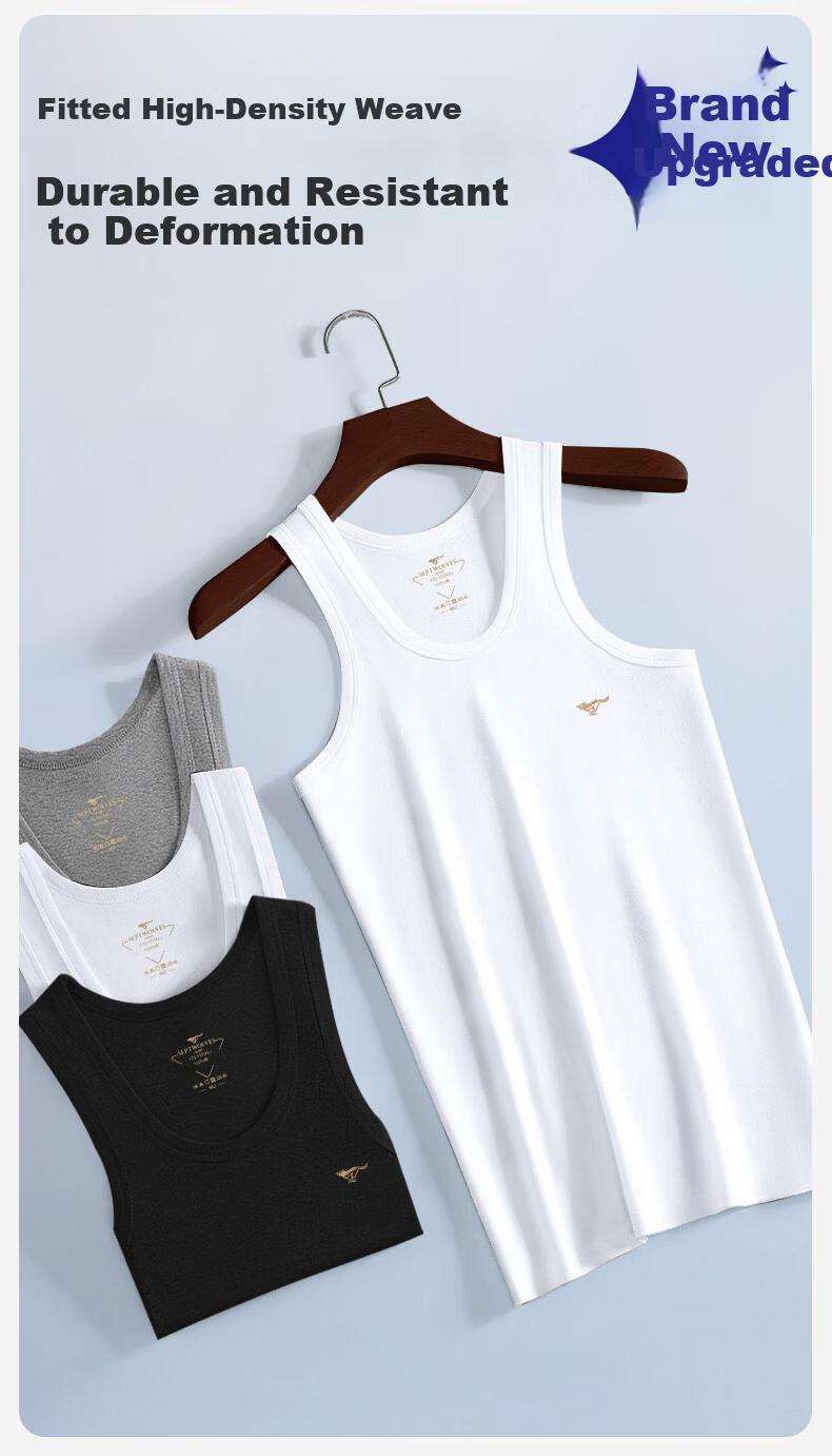 Seven Wolves [New Upgrade 7A Antibacterial] Pure Cotton Vest Men's High Elasticity Sports Sweat-Absorbing Breathable 2-Pack 5