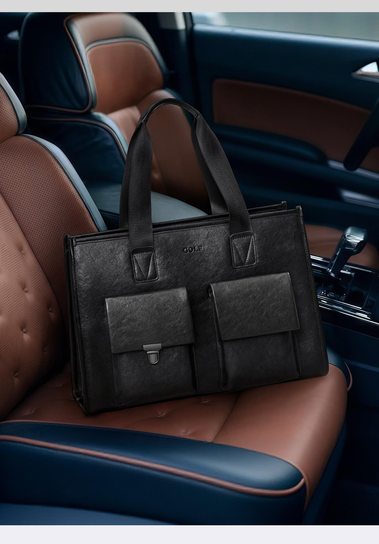 GOLF Business Briefcase Men's Handbag 14-inch Laptop Bag Multi-pocket Unisex Vintage Wrinkled Tote Bag 2