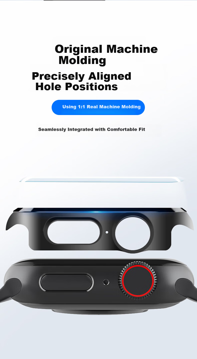 Mashi Compatible Apple Watch Protective Case, iWatch S10 Full Coverage Tempered Glass Screen Protector, Shockproof and Scratch-resistant Black 46mm 8