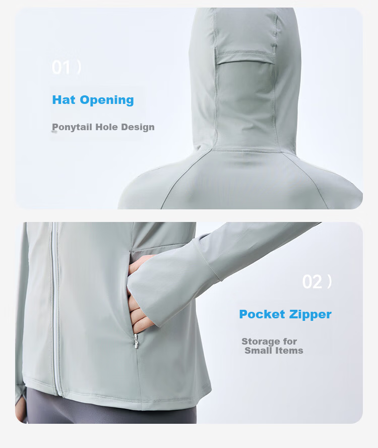 JD Jingzao Women's Slim Fit Waist Cooling UV Protection Sun Jacket Gray XS 10