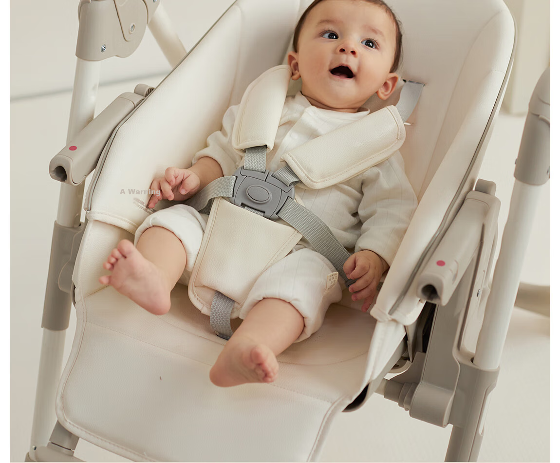 BEIE Baby High Chair Toddler Dining Chair Kids Growth Chair Children's Seat Rocking Chair White Shell + Cloud Cushion 7