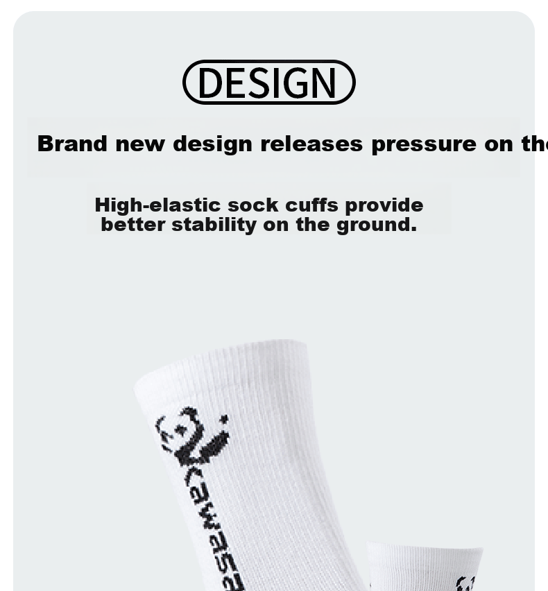 KAWASAKI Thickened Towel Bottom Sweat-Absorbing Sports Mid Socks Panda Series C6372 White/Black 3 Pairs Pack 6