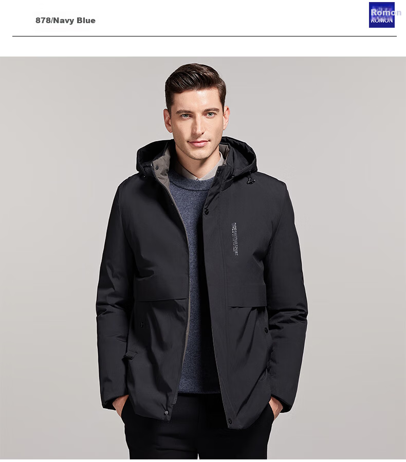 ROMON Men's Winter Trendy Business Cotton Padded Jacket Warm Cotton Coat Middle-aged and Elderly Dad Style MF78 Black 4XL 7