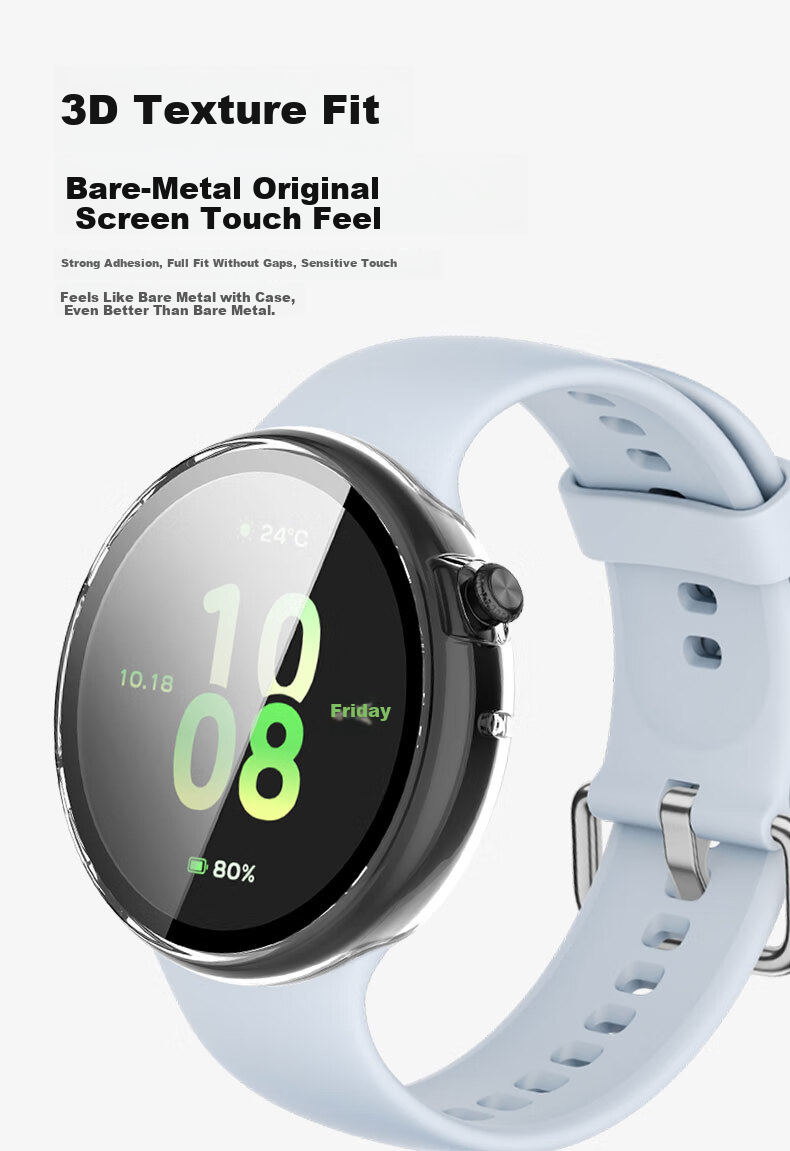 KMaxAI Tempered Glass Screen Protector + Hard Case Full Coverage Protective Case for Honor Watch Fit 44mm (Vitality Edition) Transparent 6