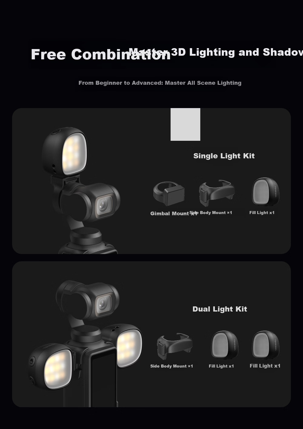 TELESIN Compatible Mini Fill Light for DJI Pocket 4P/4/3, Magnetic Portable Quick-Release Fill Light for Vlog Shooting, Action Camera Accessory Mini Fill Light 7