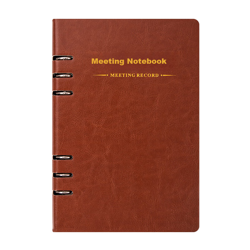 Langjie Meeting Notebook Loose-Leaf Conference Notebook Leather Cover Work Log Detachable Notebook Stationery Customizable Logo