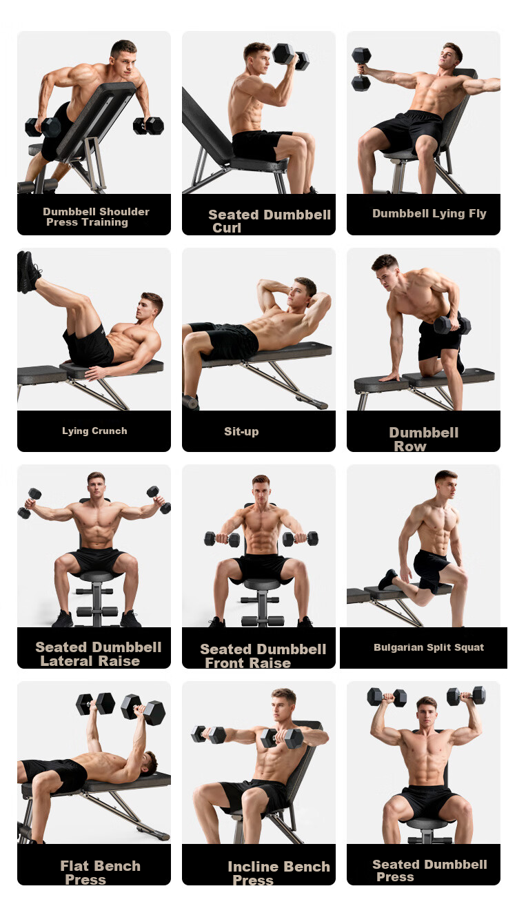 JD Jingzao Multifunctional Dumbbell Bench Fly and Bench Press Bench Home Fitness Chair Sit-up Fitness Equipment Fully Foldable 12