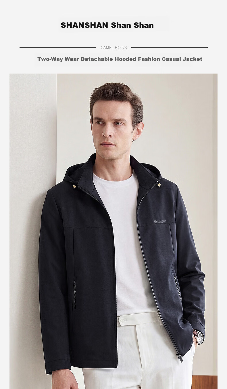 SHANSHAN High-End Jacket for Men, Spring And Autumn Casual Striped Inner Lining Zipper Coat with Detachable Hood, Dad's Clothing 1
