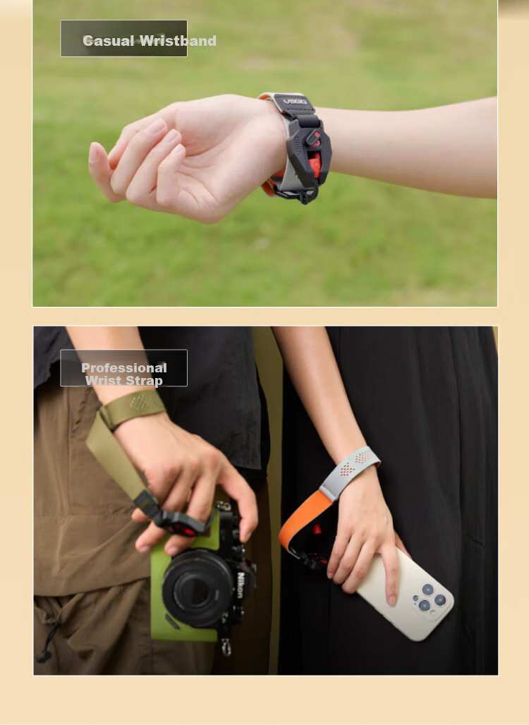 VSGO Black Hawk CASUAL Lightweight Photography Wrist Strap Camera Wristband Quick Release Lanyard Gray Mist Orange 9