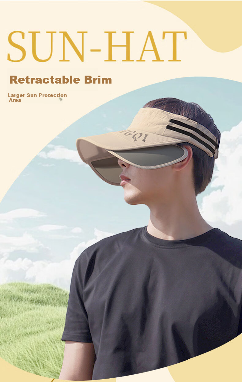 Bejirog Men's Sunshade Cap Summer Sun Protection Hat Women's Open-Top Outdoor Large Head Circumference Baseball Cap UV Protection 1