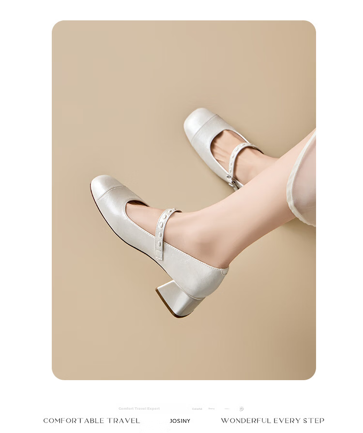 Zhuoshini Women's French Mary Jane Shoes 2026 Spring New Thick Heel Elegant Skirt Matching Low-Cut Flats Off-White Size 38 12