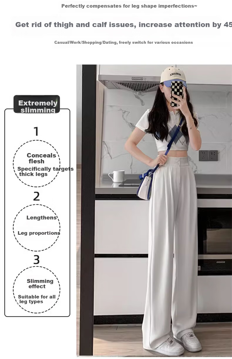 LangSha Black Women's Suit Pants, 2025 New Style, Office Commute, High-End Feel, Straight-Leg Slimming Thin High-Waist Wide-Leg Trousers 4
