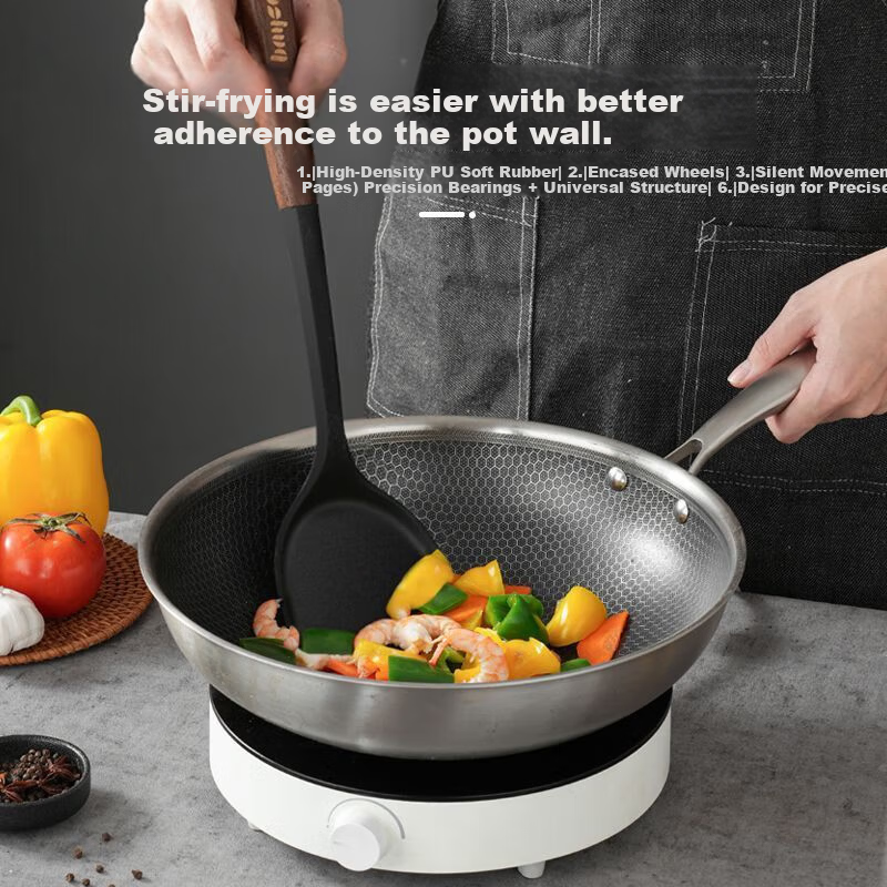 BAYCO Wooden Handle Silicone Spatula Food Grade High Temperature Resistant Non-Stick Cooking Spatula BC5615