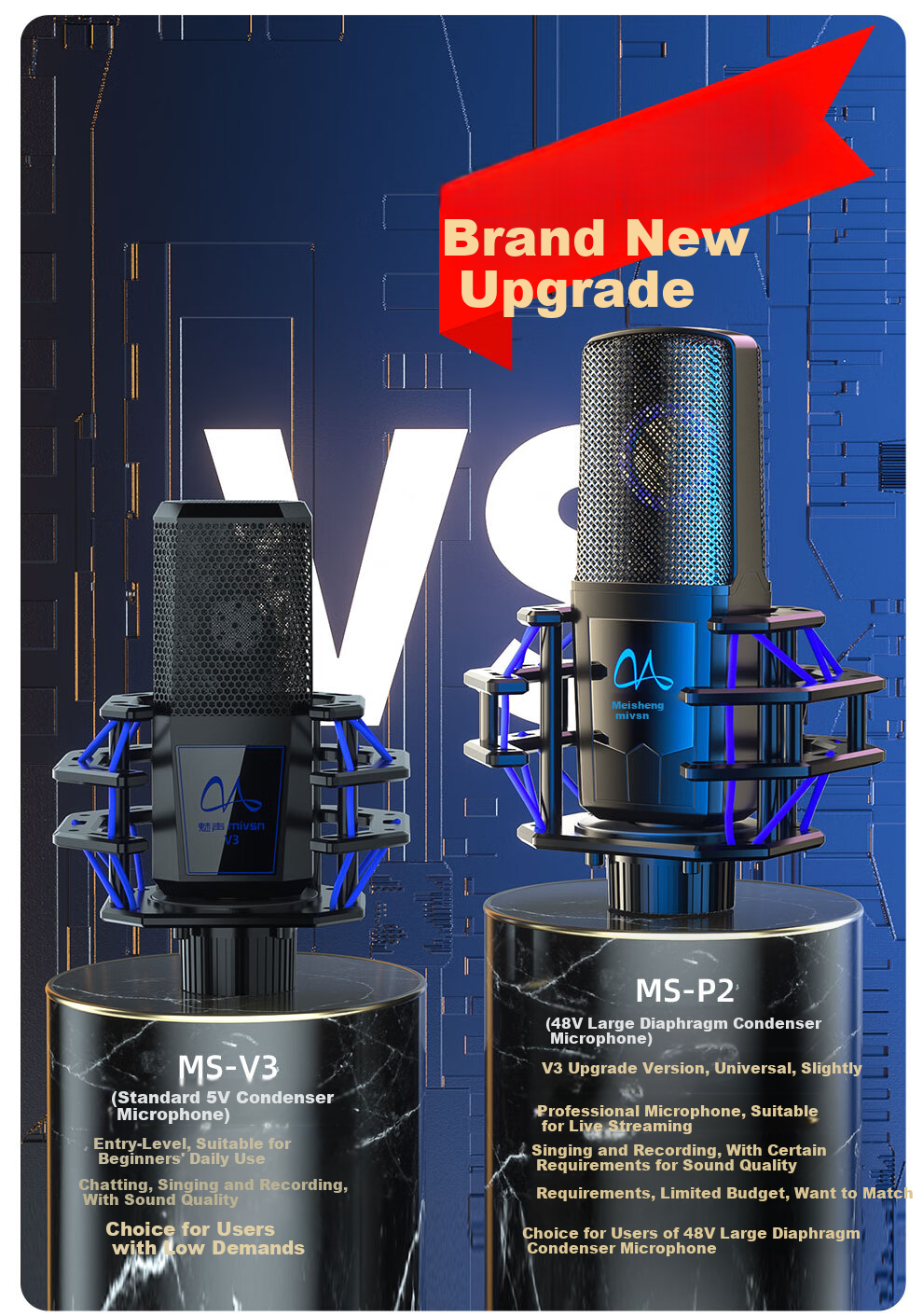 Meisheng T900 Live Streaming Sound Card Kit Professional Recording Singing KTV Set Condenser Microphone Game Mic for Mobile PC Outdoor Douyin 3