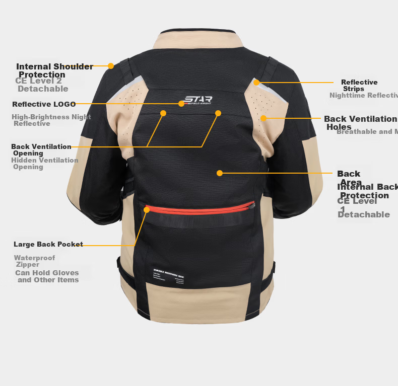 STAR FIELD KNIGHT Motorcycle Riding Jacket, Summer And All-Season Warm Fleece-Lined, Outdoor Motorbike Travel Gear, Black, Size 3XL 26