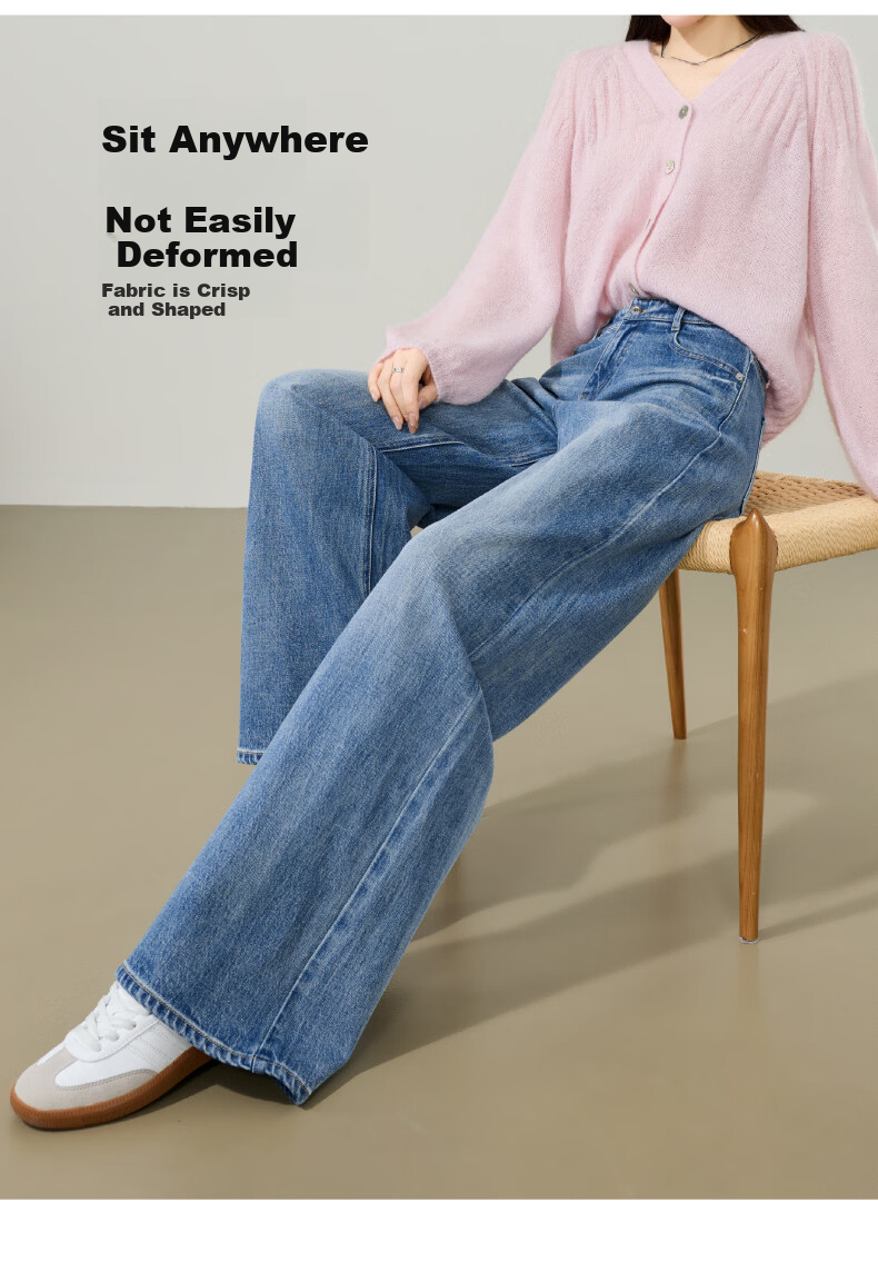 ESE-Y Slimming Wide-Leg Pants for Women 26 Spring New Lightning Wash Vintage Twill Denim Straight-Leg Pants Blue 29 13