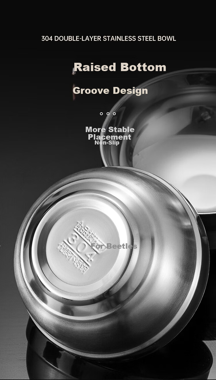 Jinglingxin 304 Stainless Steel Double-Layer Insulated Anti-Scald Bowl for School Canteen and Hotel Platinum Bowl 11.5CM (Jingcang) 10