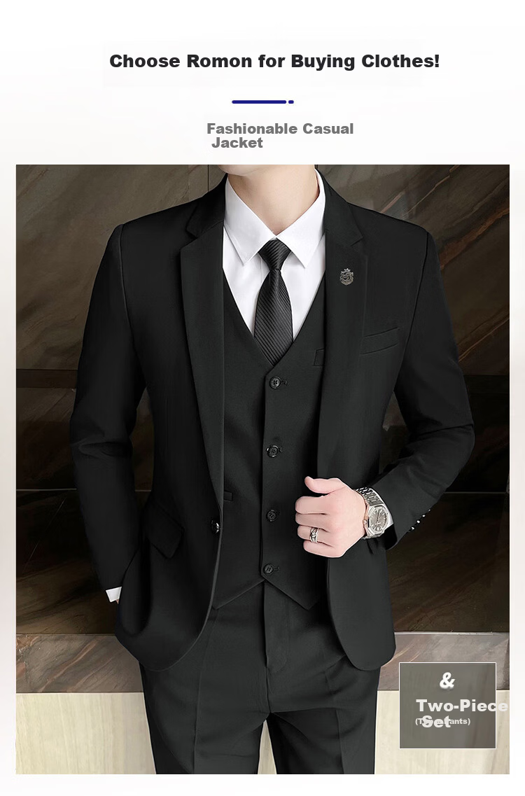 ROMON Men's Autumn Winter Business Slim Fit Suit Formal Wedding Attire 2