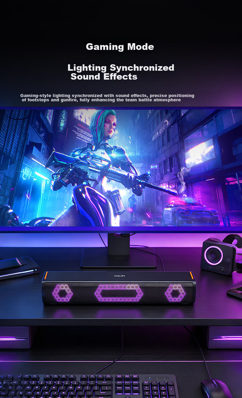 PHILIPS Soundbar RGB Mini 2.0 Channel TV Speaker Computer Gaming Wireless Bluetooth Desktop Speaker TAB3120/93 4