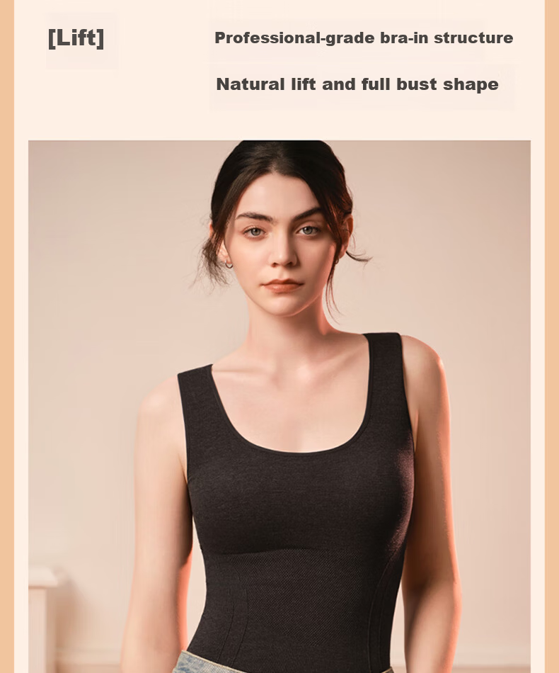LUCKMEEY Wool Warmth Integrated Thermal Underwear for Women with Chest Pad, Fleece-Lined Thickened Heating Vest 13