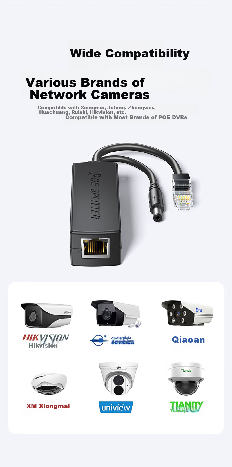 SAMZHE POE Repeater One-to-Two 100Mbps Switch Camera Network Repeater Extender 1 In 2 Out Home Surveillance Network Power Splitter ZXQ-01B 2