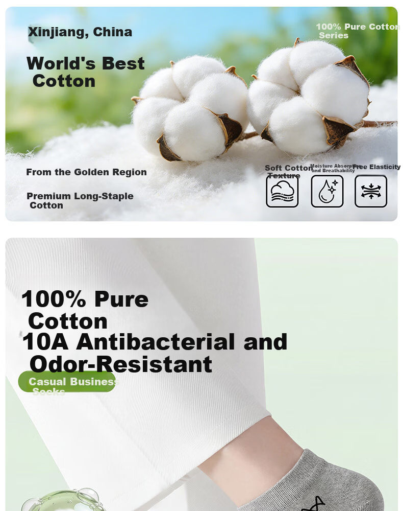 Miiow Men's Socks Short Summer 100% Cotton Sweat-Absorbent 10A Antibacterial Odor-Resistant Casual Business No-Show Socks 10 Pairs 1